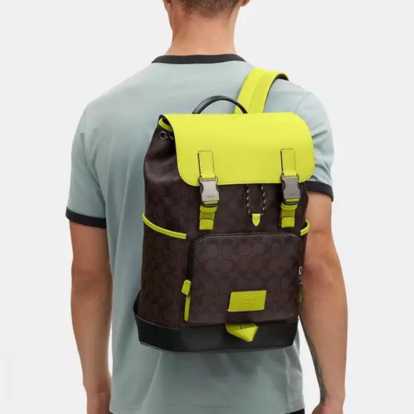 New! Track Backpack In Colorblock Signature Canvas - Picture 5 of 5